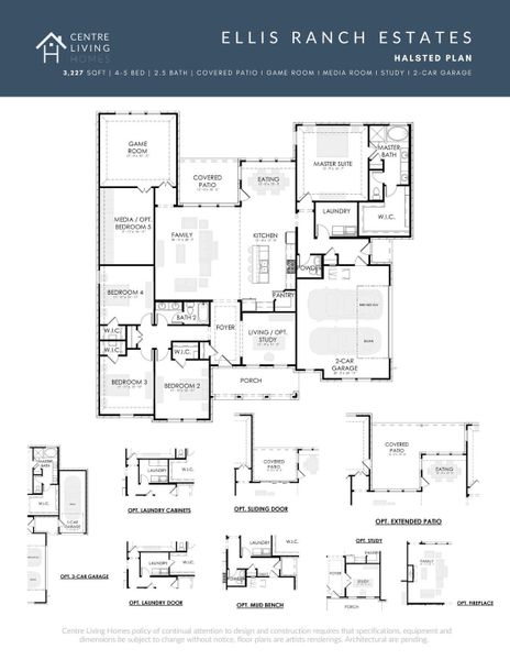 2D floor plan layout for the Halsted by Centre Living Homes in Ellis Ranch Estates, Waxahachie, TX (Image 5).