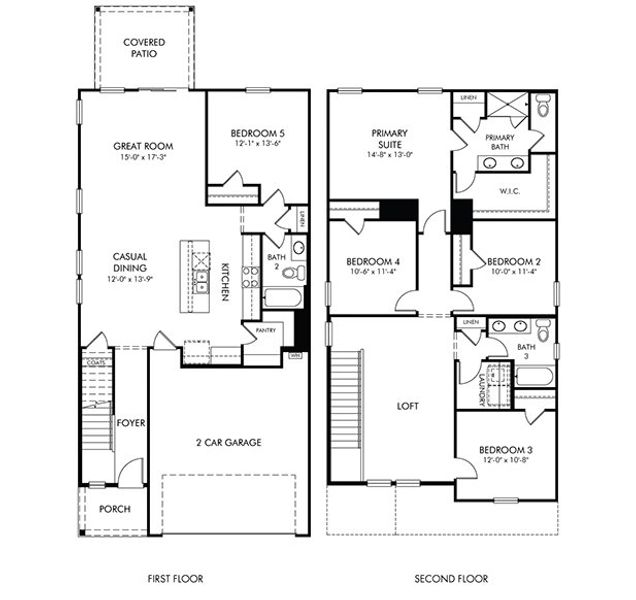 2D floor plan layout for the Paisley by Meritage Homes in Village at White Pine, Pendleton, SC (Image 3).