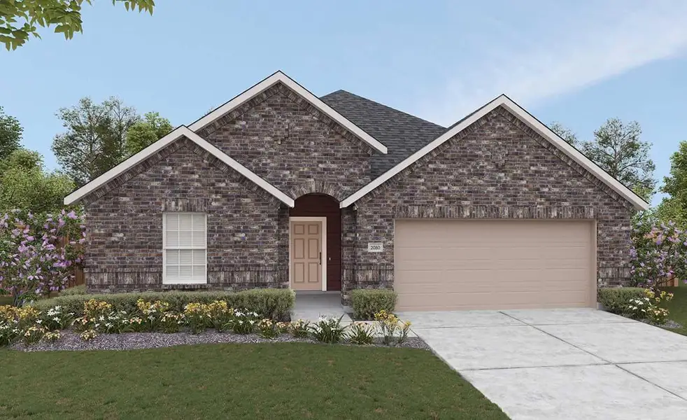 Front exterior of a new home in Oakwood Estates, Waller, TX, highlighting curb appeal (Image 1).