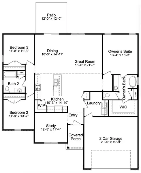 2D floor plan layout for the Mason A by JC Jackson Homes,LLC in Heritage Pointe, Newport, NC (Image 3).