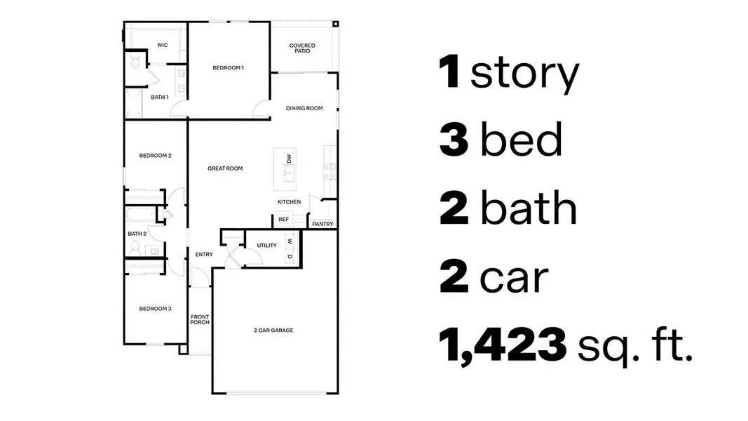 2D floor plan layout for the Baxter by D.R. Horton in Casas del Cerrito, Tucson, AZ (Image 2).