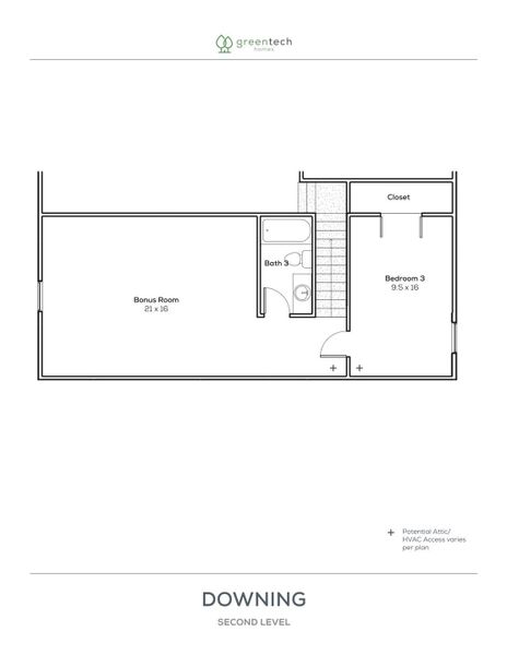 2D floor plan layout for the The Downing by Greentech Homes LLC in Nature's Cove, Ooltewah, TN (Image 4). 2D floor plan layout for the The Downing by Greentech Homes LLC in Nature's Cove, Ooltewah, TN (Image 4).