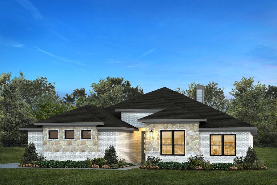 Representative exterior photo of a completed home built from the The Abilene by Kenmark Homes in Coyote Crossing, Godley, TX (Image 2). Representative exterior photo of a completed home built from the The Abilene by Kenmark Homes in Coyote Crossing, Godley, TX (Image 2).