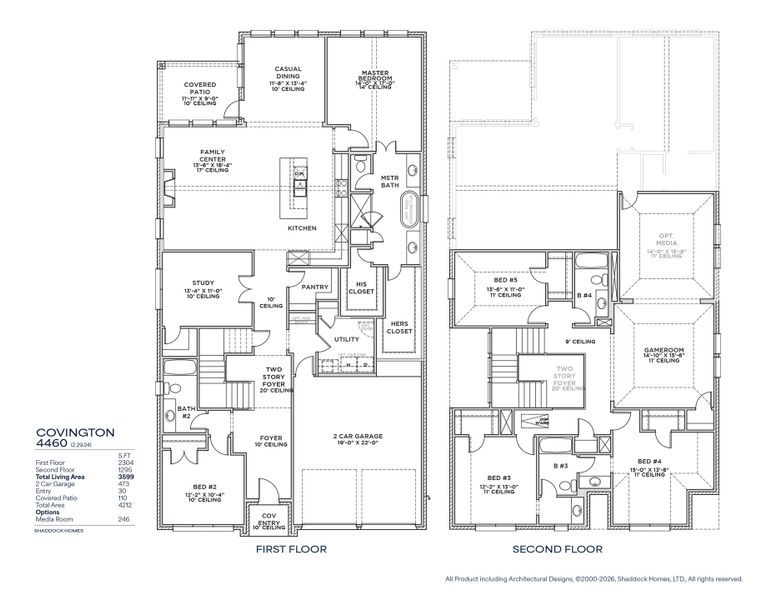 2D floor plan layout for the Covington - SH 4460 by Shaddock Homes in Brookhollow West, Prosper, TX (Image 3).