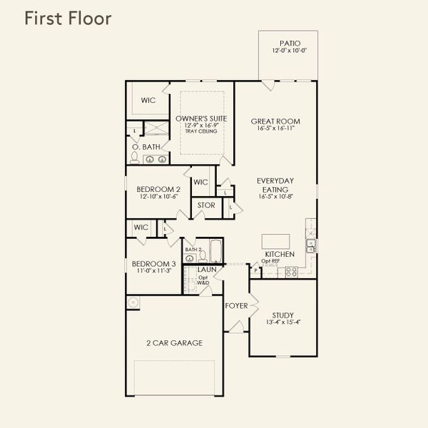 2D floor plan layout for the Compton by Pulte Homes in Briarwood Reserve, Spartanburg, SC (Image 5).