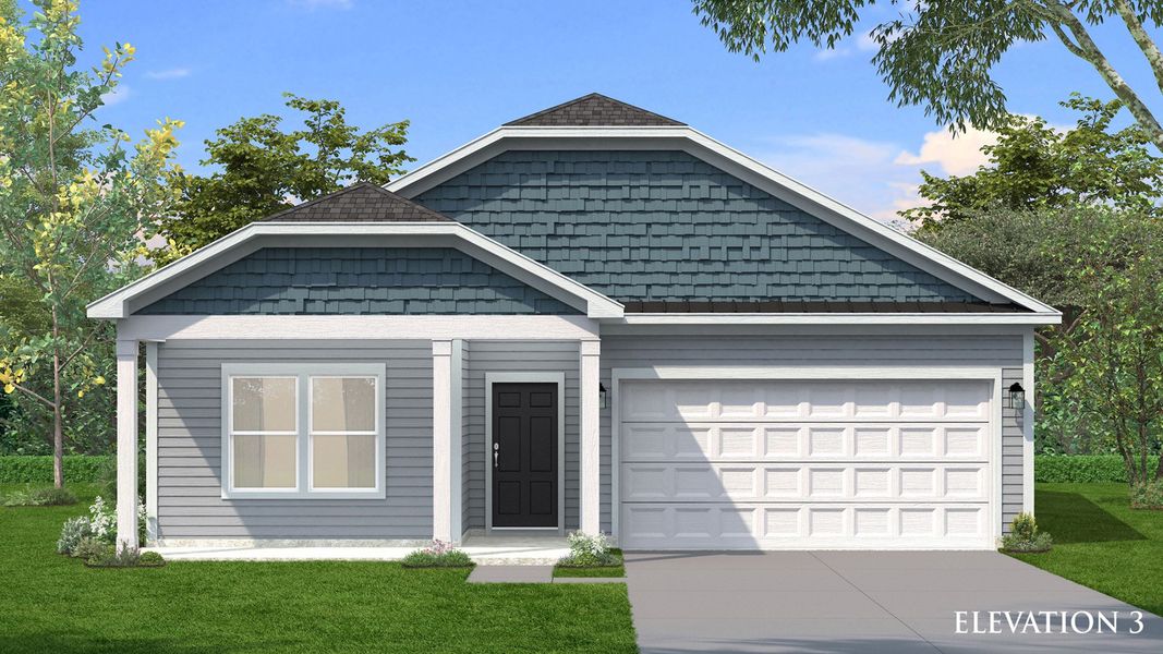 Representative exterior photo of a completed home built from the Chelsea III by DRB Homes in Bluffs at Sun Colony, Longs, SC (Image 19).