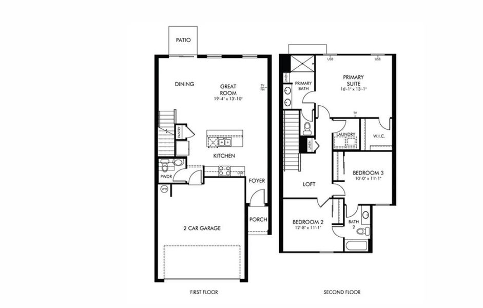 2D floor plan layout of this home in The Meadow at Crossprairie Townes, St. Cloud, FL (Image 1).