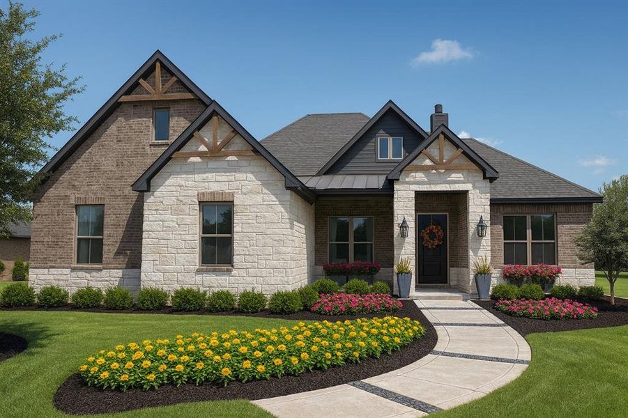 Front exterior of a new home in , Pottsboro, TX, highlighting curb appeal (Image 1). Front exterior of a new home in , Pottsboro, TX, highlighting curb appeal (Image 1).