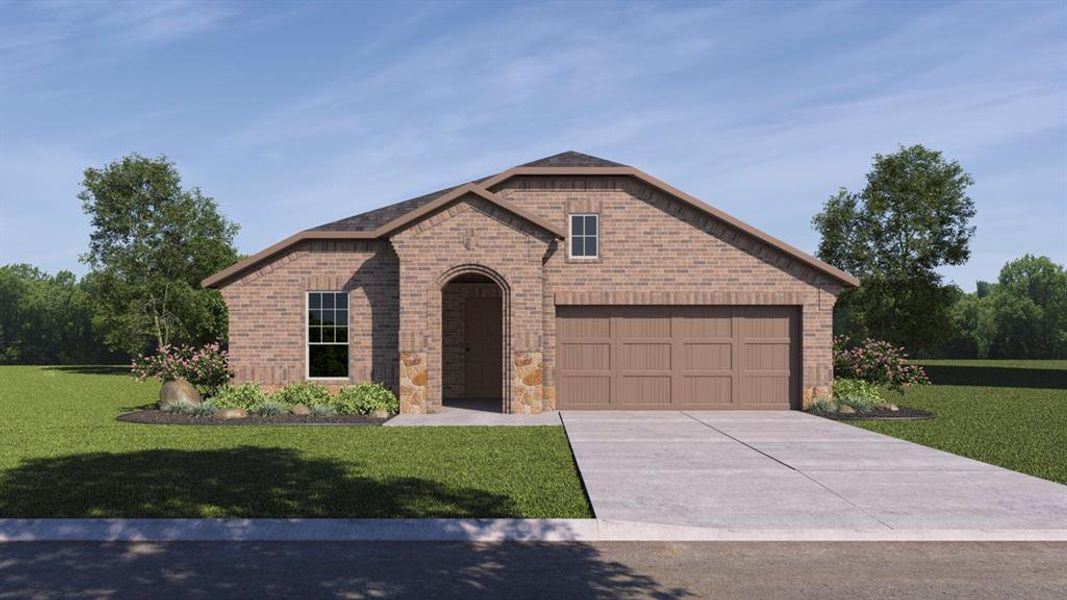 Front exterior of a new home in The Woods at Lindsey Place, Anna, TX, highlighting curb appeal (Image 1). Front exterior of a new home in The Woods at Lindsey Place, Anna, TX, highlighting curb appeal (Image 1).