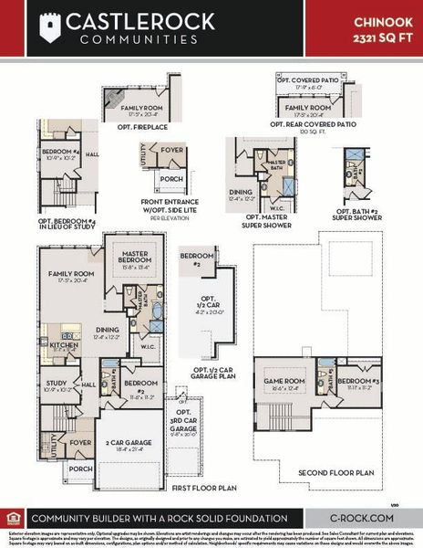 2D floor plan layout for the Chinook by CastleRock Communities in Hughes Landing, Dickinson, TX (Image 3).