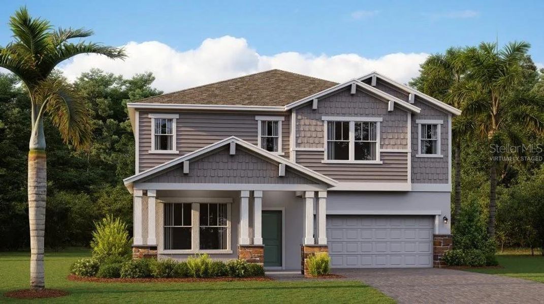 Front exterior of a new home in Waterstone, Groveland, FL, highlighting curb appeal (Image 1). Front exterior of a new home in Waterstone, Groveland, FL, highlighting curb appeal (Image 1).