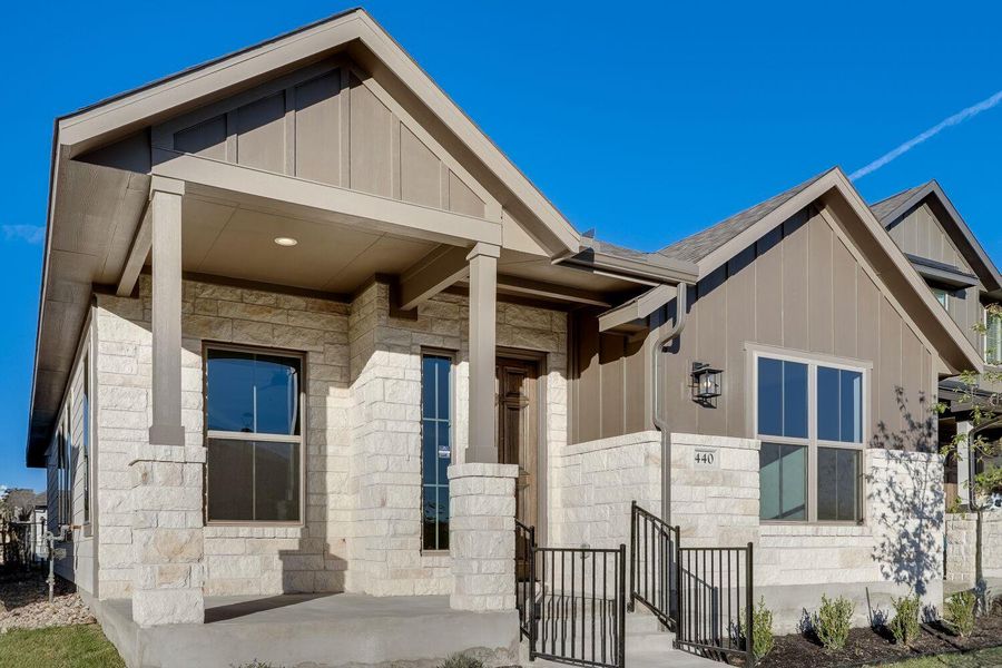 Exterior details and patio area of a home in The Porch at Du Pre, Buda (Image 2). Exterior details and patio area of a home in The Porch at Du Pre, Buda (Image 2).