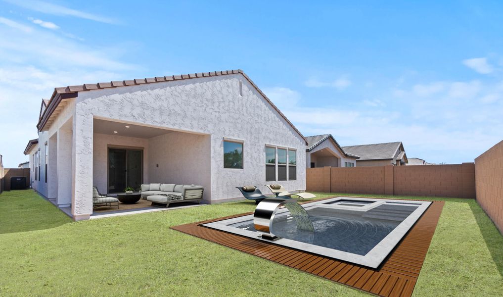 Covered patio and backyard