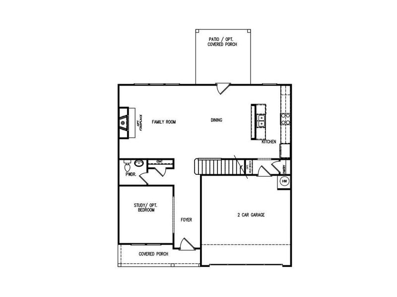 2D floor plan layout for the The Baxley by My Home Communities in Sutton's Landing, Winder, GA (Image 7).
