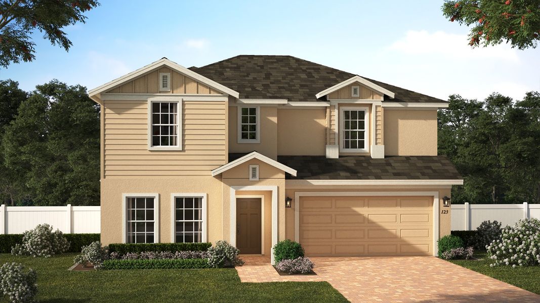 Representative exterior photo of a completed home built from the Newcastle by Risewell Homes in Eagletail Landings, Howey-in-the-Hills, FL (Image 7).