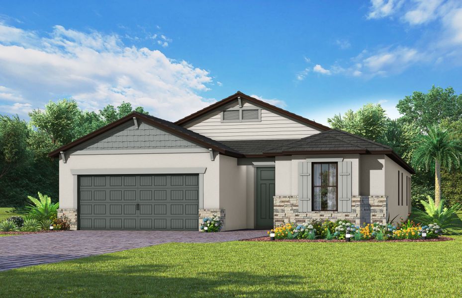 Representative exterior photo of a completed home built from the Mystique by Del Webb in Del Webb Naples, Ave Maria, FL (Image 21). Representative exterior photo of a completed home built from the Mystique by Del Webb in Del Webb Naples, Ave Maria, FL (Image 21).