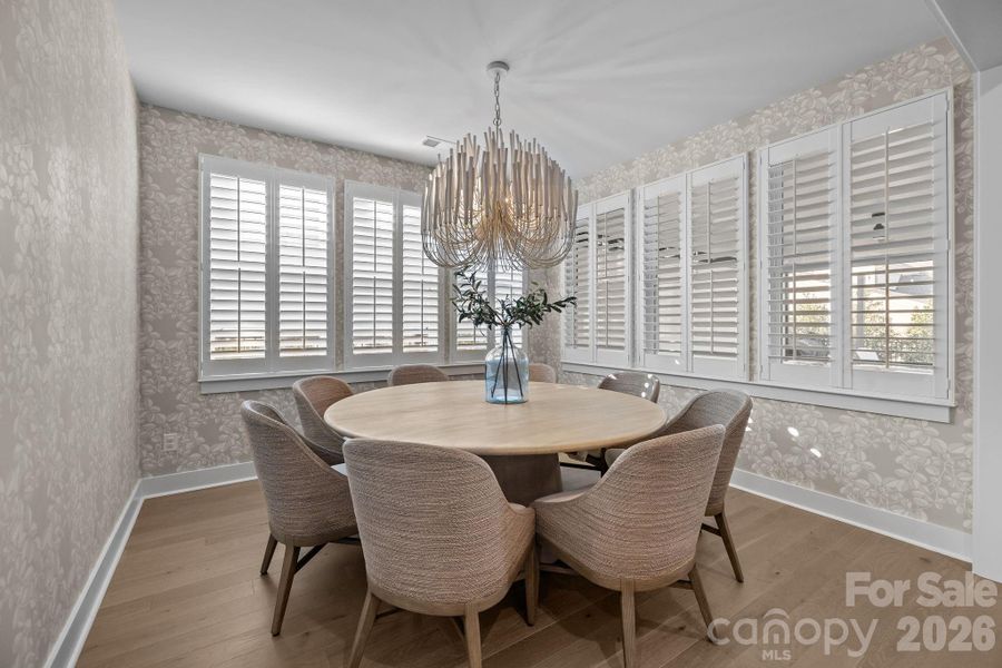 Beautiful Dining Area with Plantation Shutters