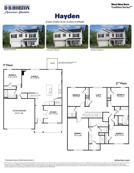 2D floor plan layout for the Hayden by D.R. Horton in West New Bern, New Bern, NC (Image 3).
