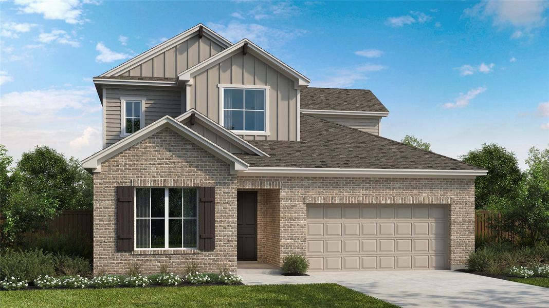 Front exterior of a new home in Blackhawk, Pflugerville, TX, highlighting curb appeal (Image 1). Front exterior of a new home in Blackhawk, Pflugerville, TX, highlighting curb appeal (Image 1).