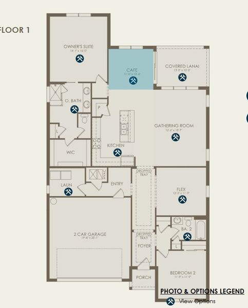 2D floor plan layout for the Coral by Pulte Homes in SeaFlower, Bradenton, FL (Image 1).