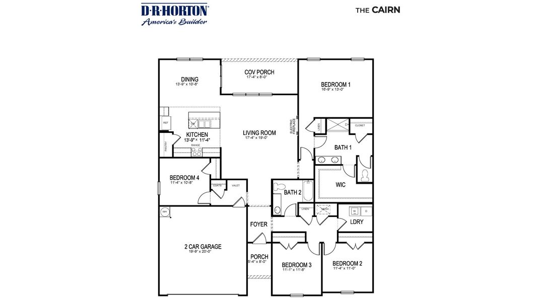 2D floor plan layout for the Cairn by D.R. Horton in Shiloh Springs, Jackson, TN (Image 2).