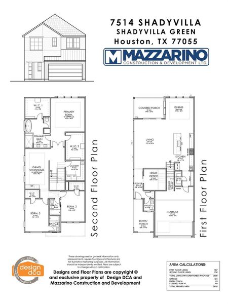 Please be aware that these plans are the property of the architect/builder designer that designed them not DUX Realty, Mazzarino Construction or 7514 SHADYVILLA LLC and are protected from reproduction and sharing under copyright law. These drawing are for general information only. Measurements, square footages and features are for illustrative marketing purposes. All information should be independently verified. Plans are subject to change without notification.