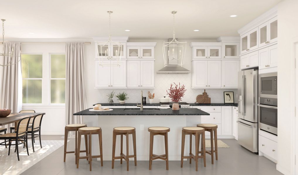 Kitchen with pendant lighting and glass upper cabinets Kitchen with pendant lighting and glass upper cabinets