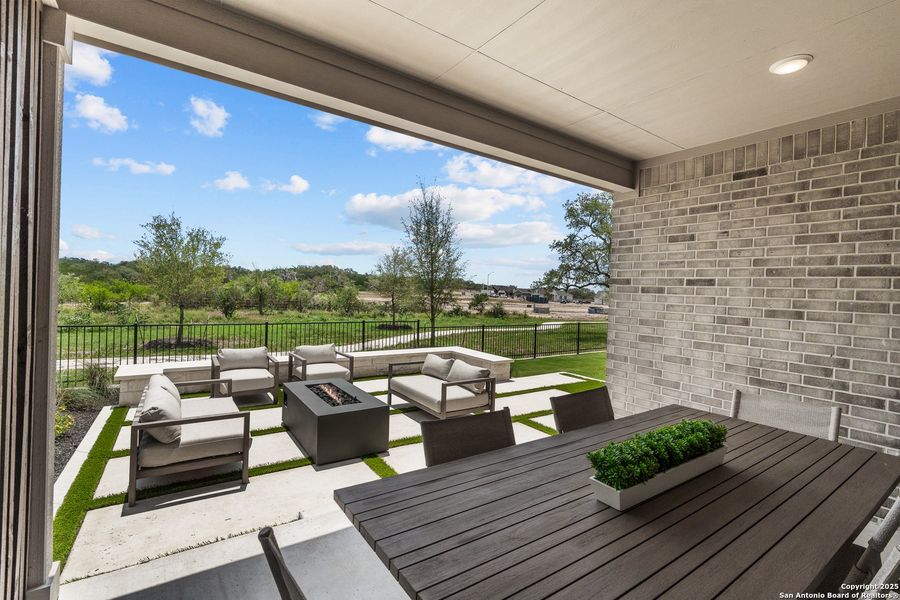 Exterior details and patio area of a home in Del Webb New Braunfels at Veramendi, New Braunfels (Image 4).