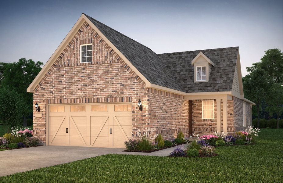 The Alpine, a one-story home with 2-car garage, shown with home exterior FC201