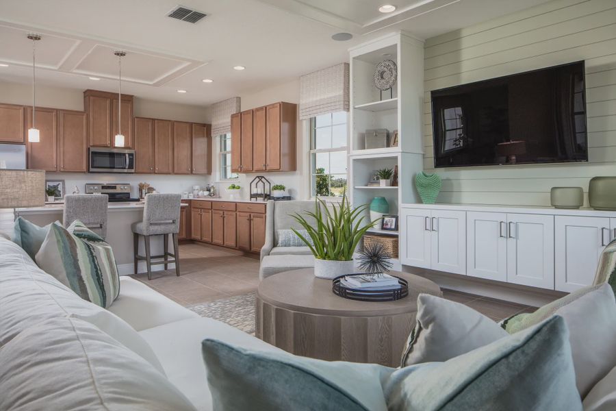 Representative furnished interior of a home built from the Harbor Isle II by Jones Homes USA in Reserve at Twin Lakes, St. Cloud (Image 3). Representative furnished interior of a home built from the Harbor Isle II by Jones Homes USA in Reserve at Twin Lakes, St. Cloud (Image 3).