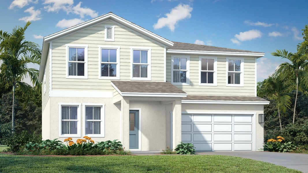 Representative exterior photo of a completed home built from the Maui by DRB Homes in Liberty Trace, Haines City, FL (Image 6). Representative exterior photo of a completed home built from the Maui by DRB Homes in Liberty Trace, Haines City, FL (Image 6).