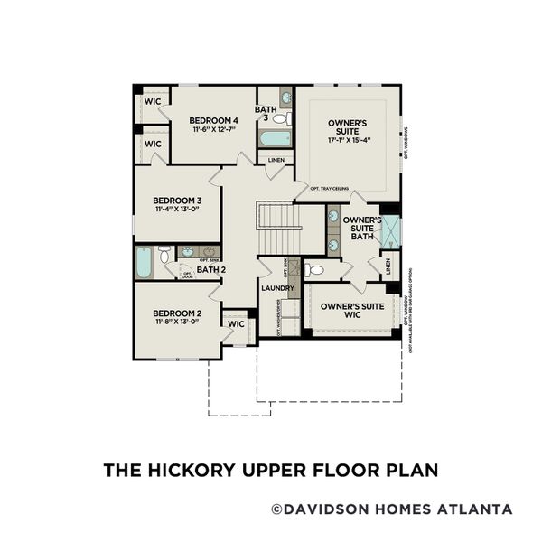 2D floor plan layout for the The Hickory B by Davidson Homes LLC in Cedar Farms, Winder, GA (Image 3).