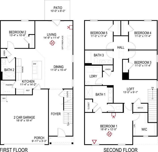 2D floor plan layout for the Robie by D.R. Horton in Prairie Pass, Apison, TN (Image 3).