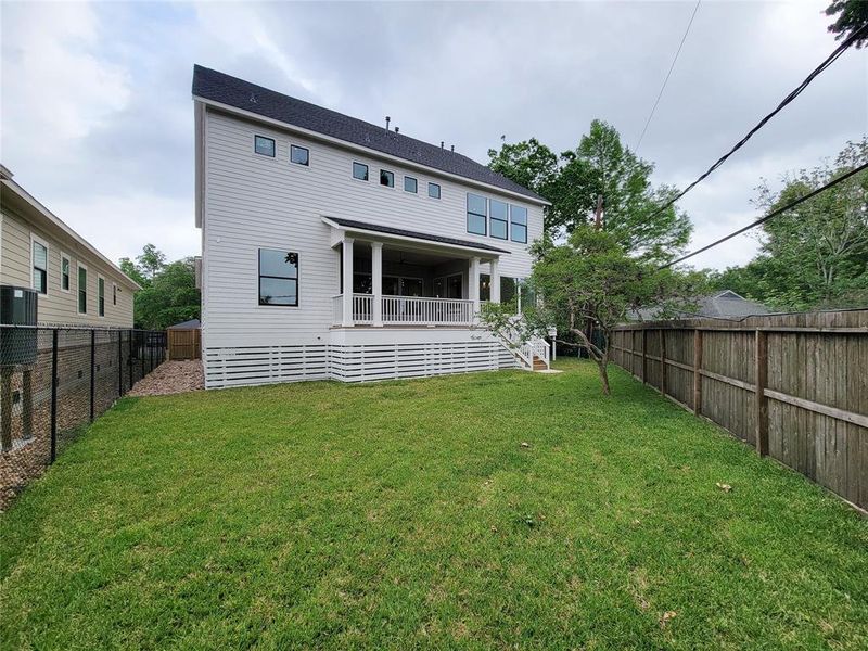 Fenced back yard.