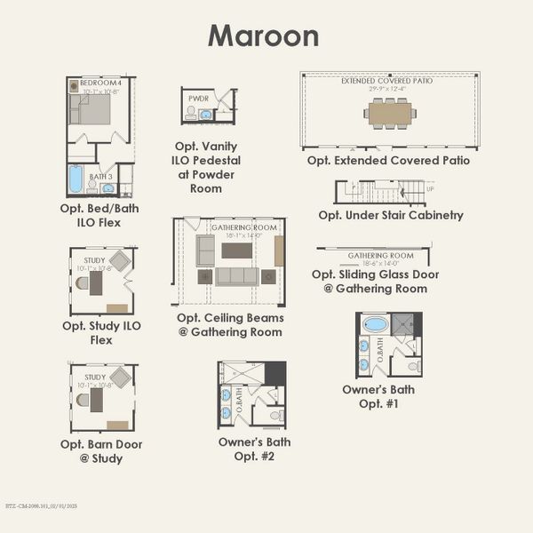 2D floor plan layout for the Maroon by Pulte Homes in Ribbonwood, Aubrey, TX (Image 5).
