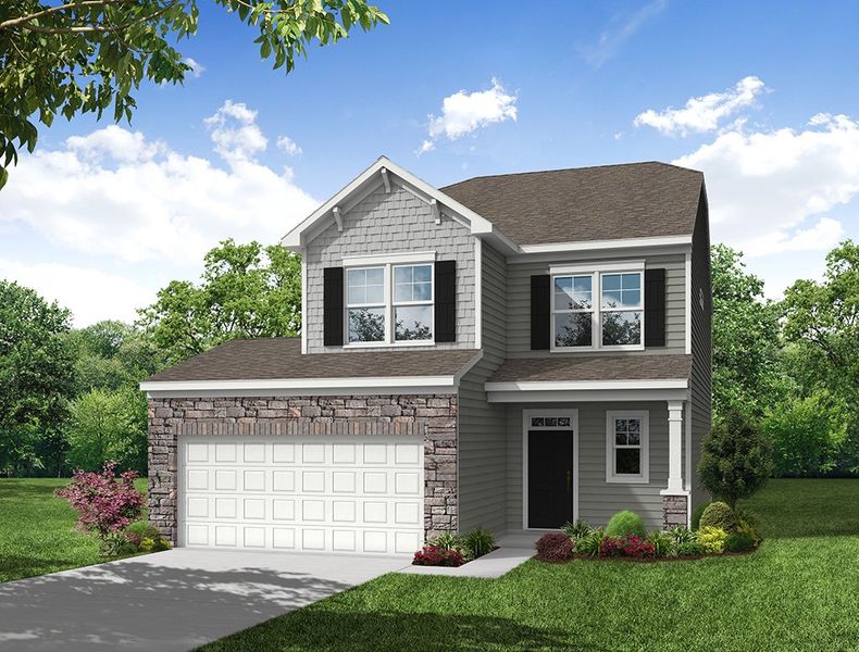 Representative exterior photo of a completed home built from the Whitlock With Two-Car Garage by Eastwood Homes in Chandler Ridge, McLeansville, NC (Image 6).