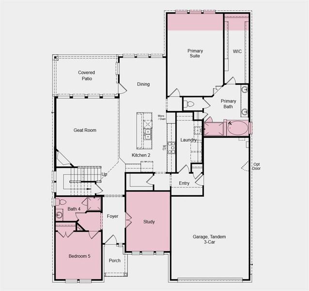 2D floor plan layout of this home in South Oak 60s, Lakewood Village, TX (Image 3).
