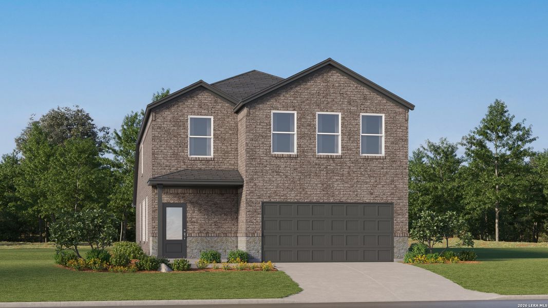 Front exterior of a new home in Blossom Ranch, San Antonio, TX, highlighting curb appeal (Image 26).