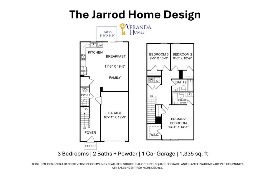 2D floor plan layout for the Jarrod by Veranda Homes in Trenton Place, Roebuck, SC (Image 3).