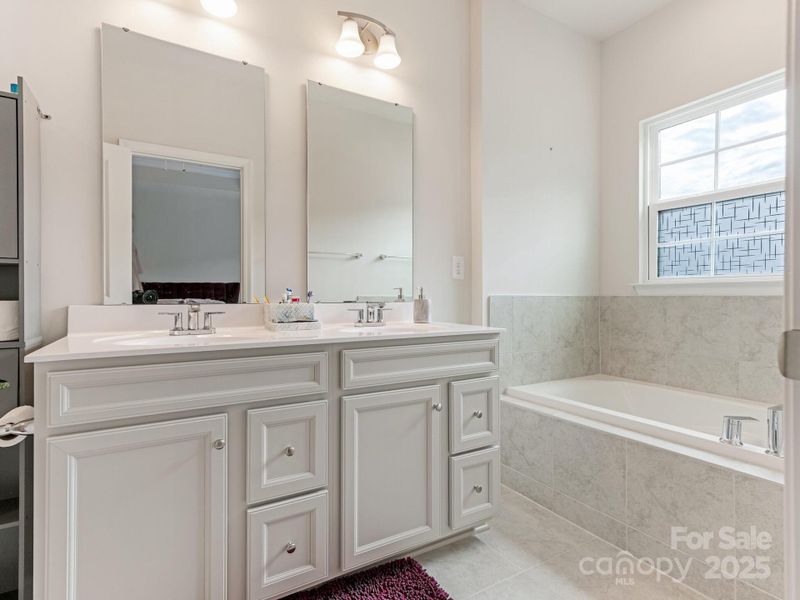This bath has it all - double vanity, soaking tub, and shower.