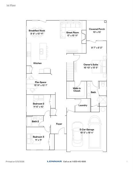2D floor plan layout of this home in Shannon Woods, Maiden, NC (Image 3).