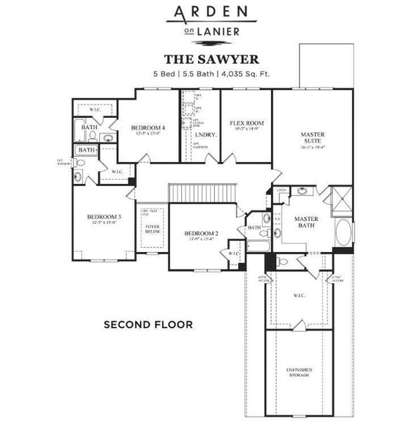 2D floor plan layout of this home in Arden on Lanier, Cumming, GA (Image 5).