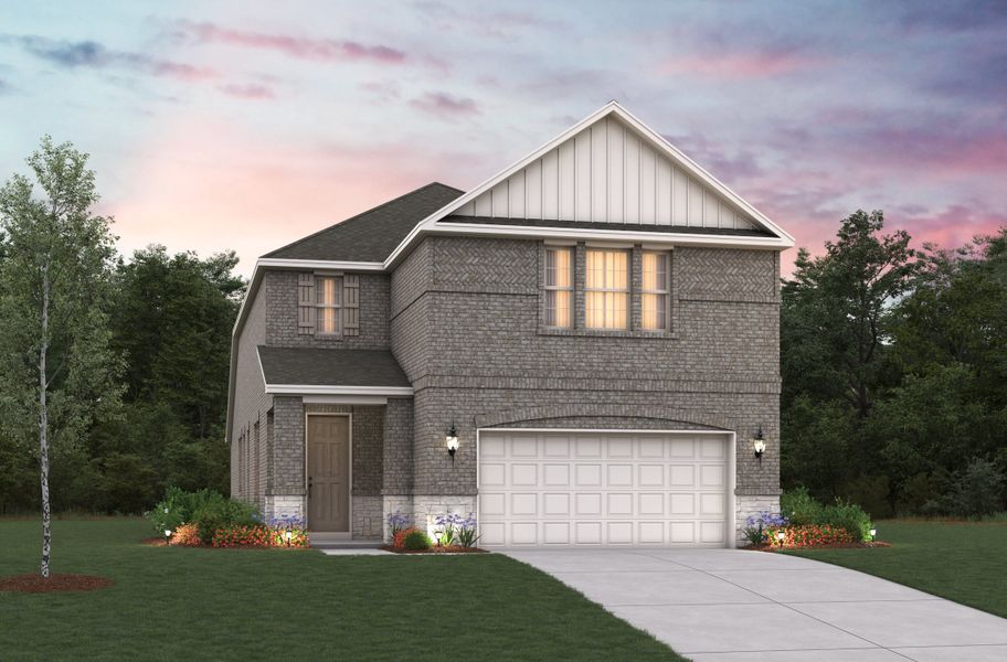 Representative exterior photo of a completed home built from the Lantana by Beazer Homes in Saratoga: Fields 40', Aubrey, TX (Image 9). Representative exterior photo of a completed home built from the Lantana by Beazer Homes in Saratoga: Fields 40', Aubrey, TX (Image 9).