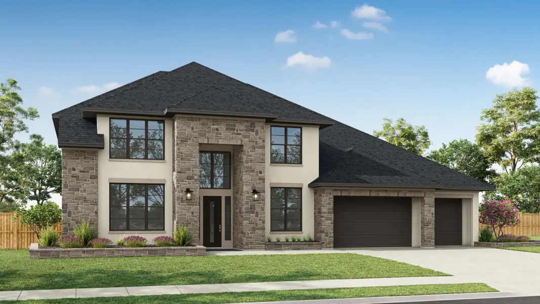 Representative exterior photo of a completed home built from the Casoria by Tri Pointe Homes in Sienna 80′, Missouri City, TX (Image 23). Representative exterior photo of a completed home built from the Casoria by Tri Pointe Homes in Sienna 80′, Missouri City, TX (Image 23).
