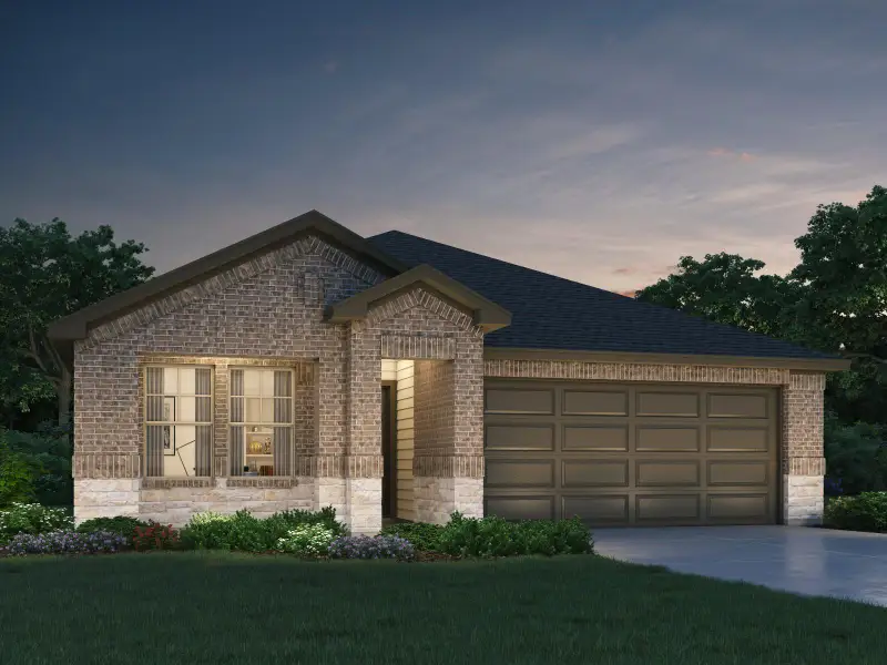 Front exterior of a new home in Granger Pointe - Premier Series, Conroe, TX, highlighting curb appeal (Image 1). Front exterior of a new home in Granger Pointe - Premier Series, Conroe, TX, highlighting curb appeal (Image 1).