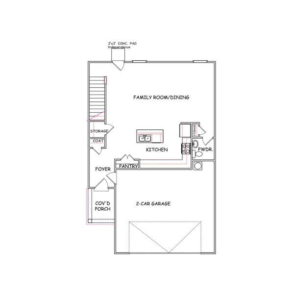 2D floor plan layout for the Sierra - Single Family Homes by Dream Finders Homes in The Villages at Harris Creek, West Point, GA (Image 3). 2D floor plan layout for the Sierra - Single Family Homes by Dream Finders Homes in The Villages at Harris Creek, West Point, GA (Image 3).