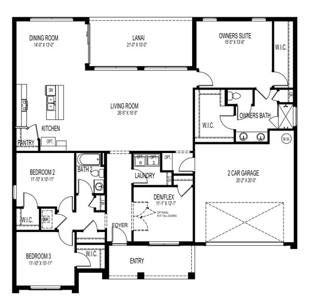 2D floor plan layout for the Kellen by D.R. Horton in South Gulf Cove, Port Charlotte, FL (Image 2).