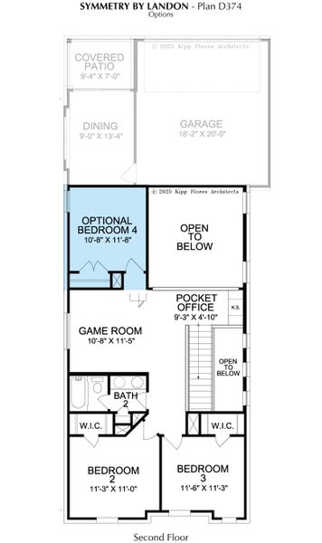 2D floor plan layout for the Symmetry D374 by Landon Homes in Lexington Frisco, Frisco, TX (Image 3).