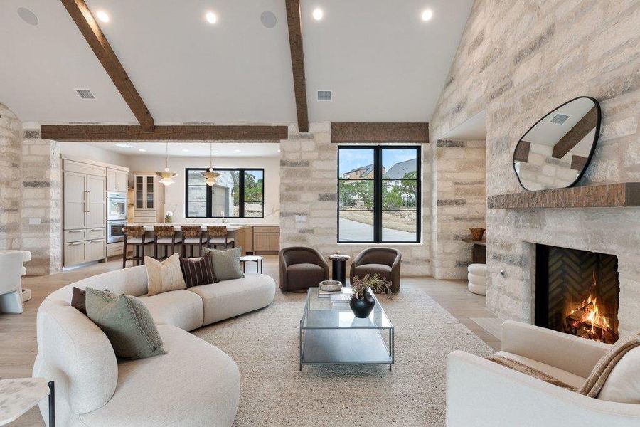Warm textures and natural materials create a welcoming atmosphere. Warm textures and natural materials create a welcoming atmosphere.