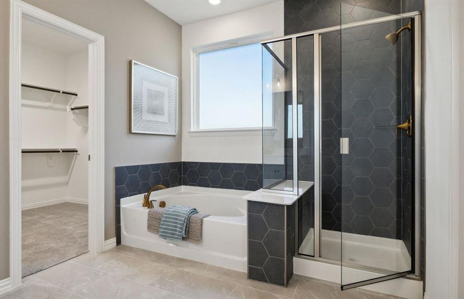 Large tub and shower in owner's bath *model representation